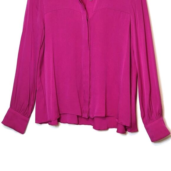 MILLY Silk Button Down Long Sleeve Fuchsia Pink Purple Blouse Size 10 - Picture 4 of 15